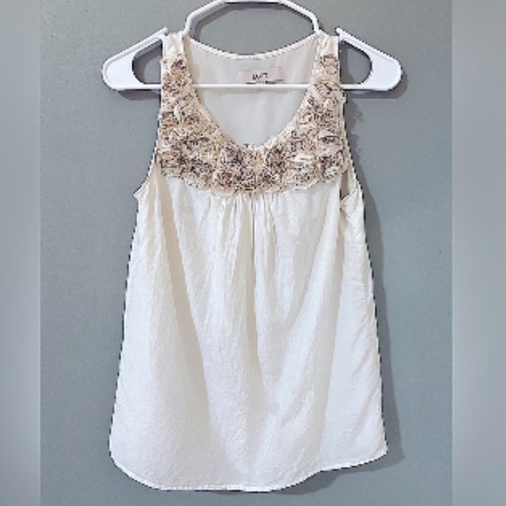 XSmall Loft Flower Cream silk/cotton bkend Top